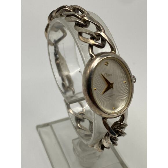 Ladies Timex Oval Dial Silver Tone Chain Band Watch Working New Battery - Picture 4 of 7